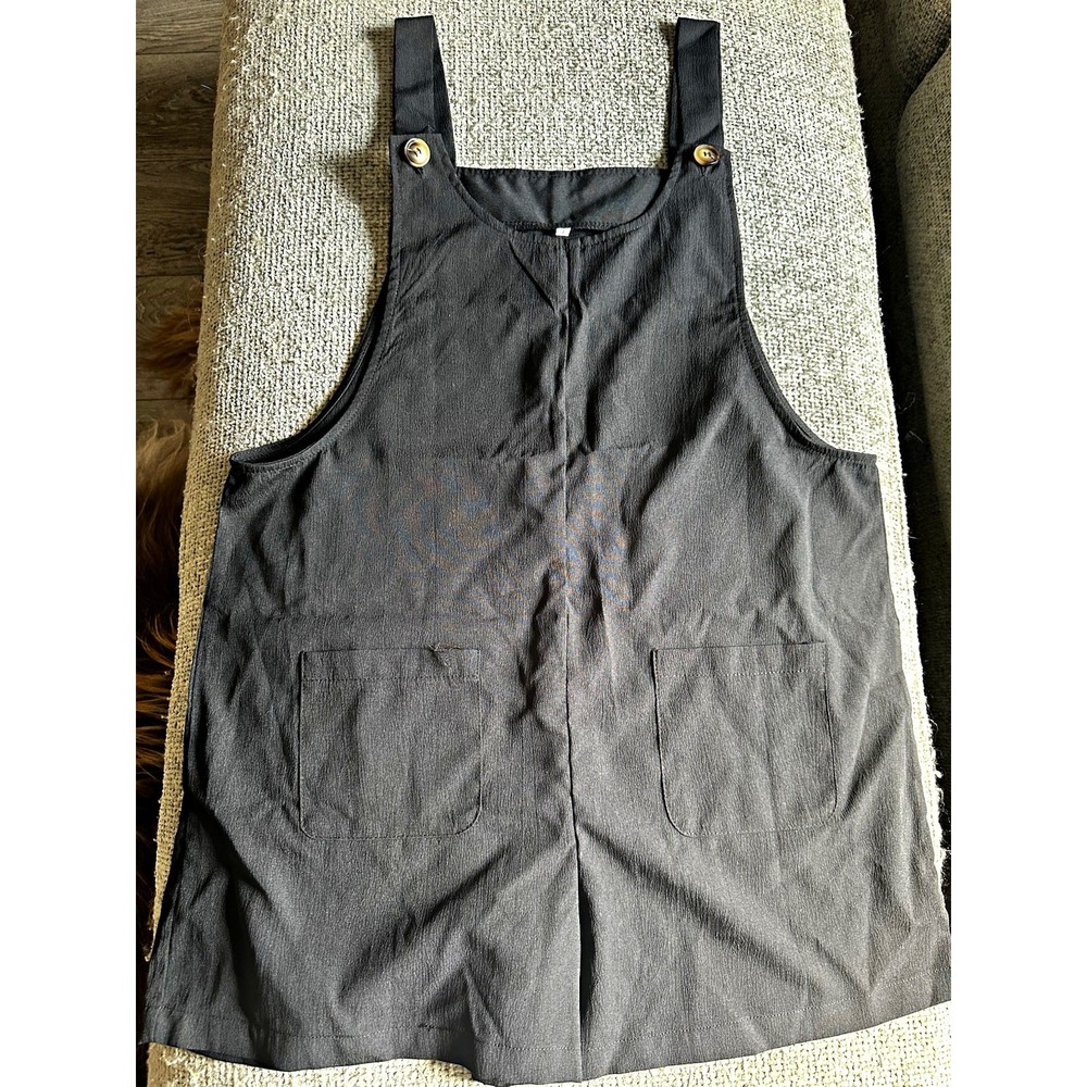 Choove Black Overall Jumpsuit Women's L Square Neck Sleeveless Stretch Button
